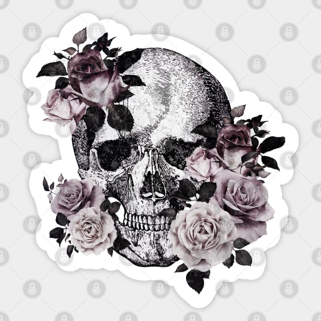 Tribe skull art design with roses Sticker by Collagedream